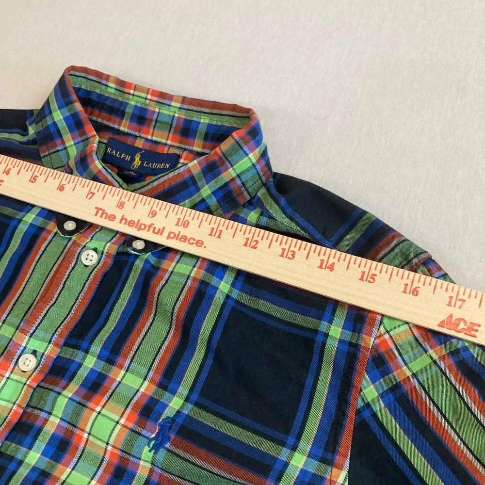 Ralph Lauren Boys XL 18-20 Plaid Button Down Shirt Green Blue Orange Long Sleeve